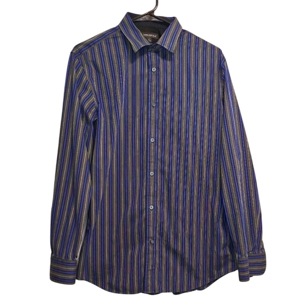 Banana Republic Mens Blue Gray Striped Button‎ Down Shirt M Dark Academia Office